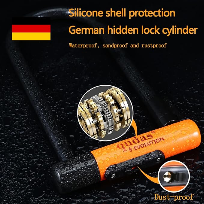 Heavy Duty Bike U Lock German Brand Anti-Theft 4ft/1.2m Cable, Bicycle Sturdy Mounting Bracket with Protective Silicone and Waterproof Sliding Cover for Mountain Bikes, Ebikes, Scooters (Long Lock)