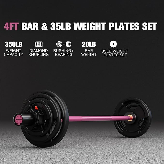 RitFit Barbell Weight Set - 4/6FT Olympic Barbell with Weight Plates (55-275LB Total) - Weightlifting Equipment for Squats, Curls, Deadlifts, Presses, Hip Thrusts