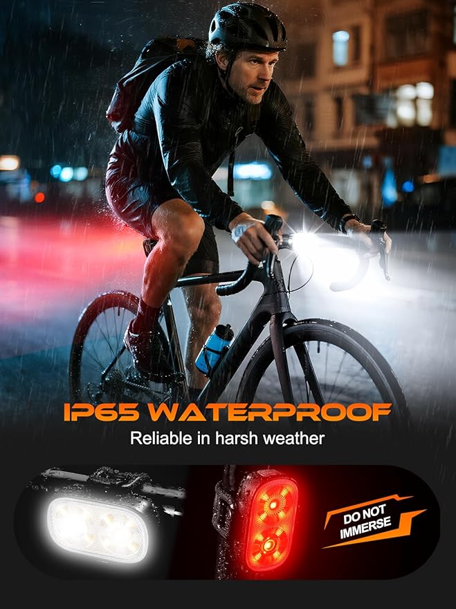 Bike Lights, Ultra-Slim USB-C Rechargeable Bike Lights Front and Back, [5+6 Lighting Modes] & IP65 Waterproof, Super Bright Bicycle Light Set for Road Mountain Night Riding