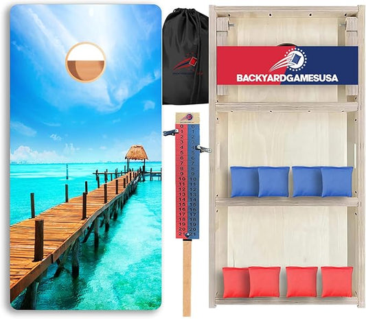 CornholeGamesUSA Pro Cornhole Boards Set | Made in USA | 3/4 Baltic Birch | No Bounce | Triple Thick Legs | Two Brace & Handles, Tournament 2x4 Regulation Set with Score Tower & Cornhole Bags