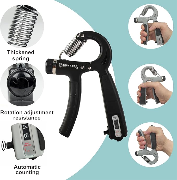 7 PCS Grip Strength Trainer Kit, Hand Gripper Strengthener, Forearm Strengthener, Finger Strengthener, Finger Exerciser, Massage ball, Forearm Workout Ring for Muscle Building and Injury Recover