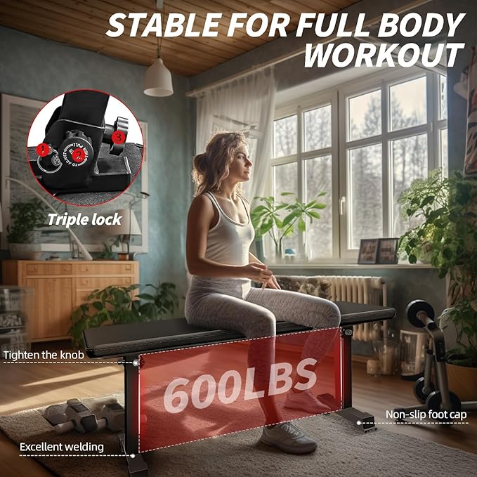 Flat Bench, Flat Weight Workout Exercise Bench Easy,Assembly,Foldaway Bench for Adjustable Dumbbells or an Adjustable Dumbbell Set,Strength Training Bench Press