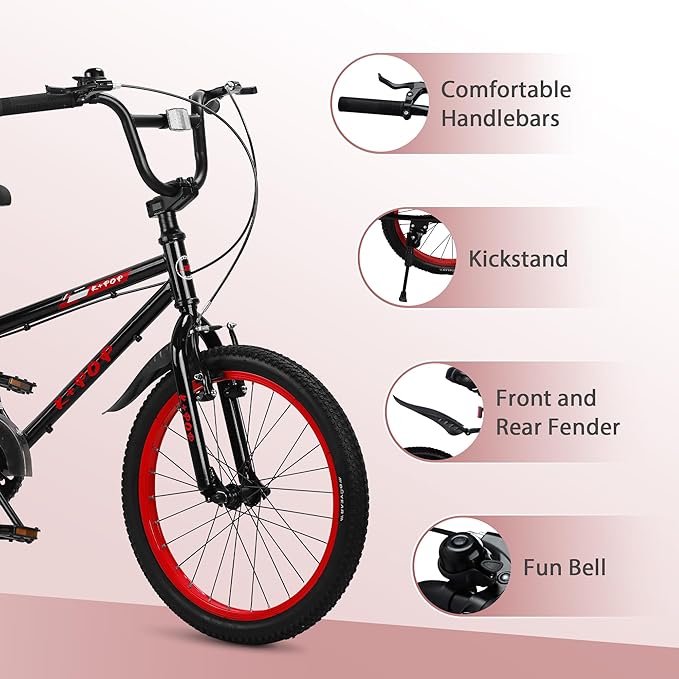 20 Inch Freestyle BMX Bike Bicycles, 20 Inch Boys Bikes Kid Bicycle for 7-12 Years Old Kid and Beginner Level Rider, Single Speed, Outdoor Cycling Bike Kids Mountain Bike, Multiple Colors