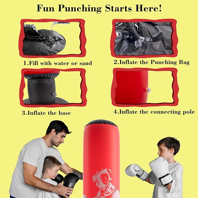 DIMAR GARDEN Inflatable Punching Bag for Kids, 64 Inch Boxing Bag for Karate & Taekwondo Practice