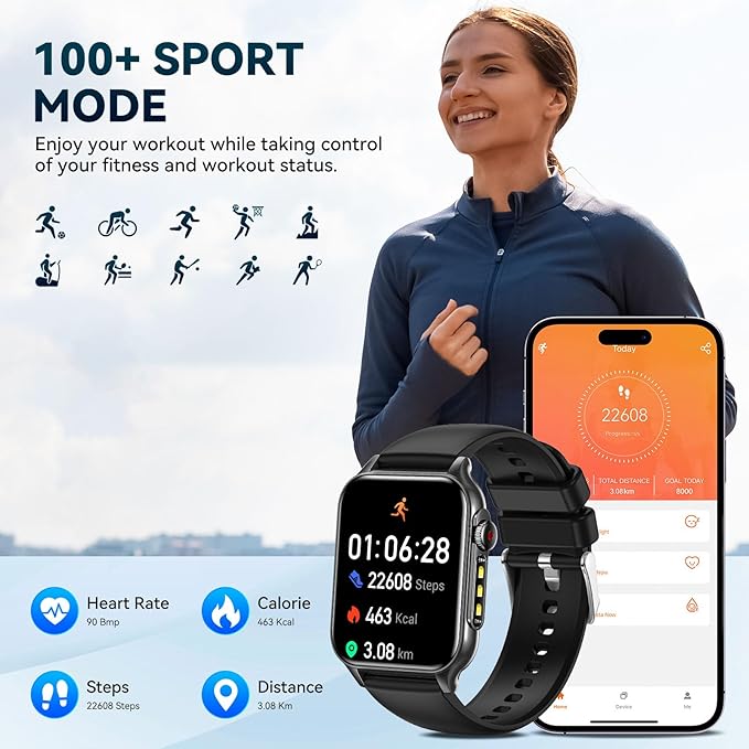 Smart Watches for Women Men (Answer/Make Call) with LED Flashlight, 1.96" HD Touch Screen Fitness Tracker with Heart Rate Sleep Monitor, Waterproof Smartwatch with 100+ Sports Modes