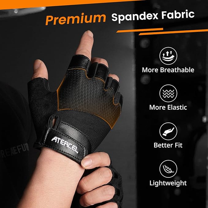 ATERCEL Premium Leather Workout Gloves, Ideal for Men and Women, Suitable for Weightlifting, Gym, Cycling