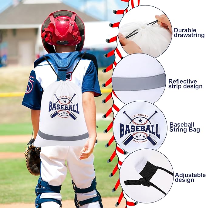 Xinnun 20 Pcs Baseball Drawstring Backpack, 13.39 x 16.54 Inch Baseball Bag Gym Sport Trip Party Favors Birthday Supplies