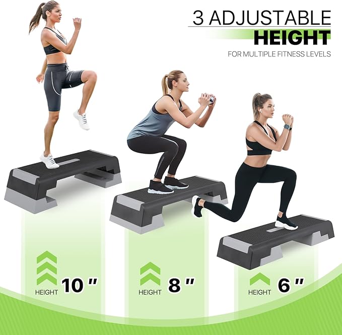 Aerobics Stepper Platform for Exercise Adjustable Compact Workout Step for Cardio, Core and Strength Training