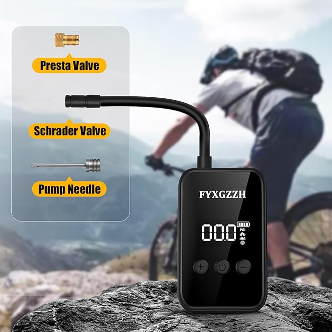 Mini Electric Bike Pump - Fast Inflate Bike Tire Pump with Gauge, 150PSI Air Pump with Presta and Schrader Valve for Road Bike, Mountain Bike, E-Bike, Motorcycle