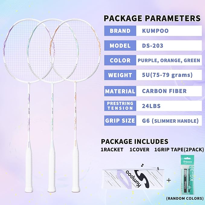 Professional Badminton Racket 5U | Carbon Fiber Badminton Racket Set with Grip Tape & Cover Bag | Pro Badminton Racquet Lightweight for Beginner, Intermediate Players Outdoor Games