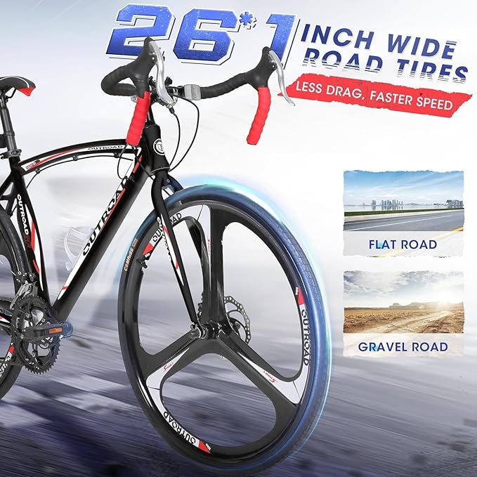 Road Bike 14-21Speed 700C Wheel with Light Aluminum Alloy Frame Commuter Bicycle with Dual Disc/V Brakes for Women and Men Black,White,Blue,Red