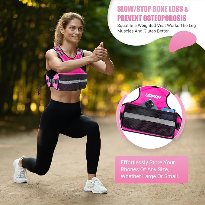 Adjustable Weighted Vest for Women, 6-12 Lbs Rucking Vest with 6 Ironsand Weights, Great Weighted Vest with Plus Pockets & Reflective Strips for Running, Walking, Workout and Strength Training