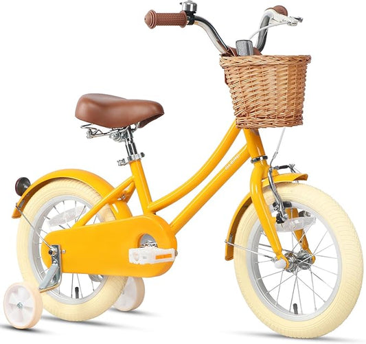 Glerc Little Molly 12-20 Inch Kids Retro Cruiser Bike for 2-13 Year Old with Wicker Basket & Training Wheels/Kickstand, Multiple Colors