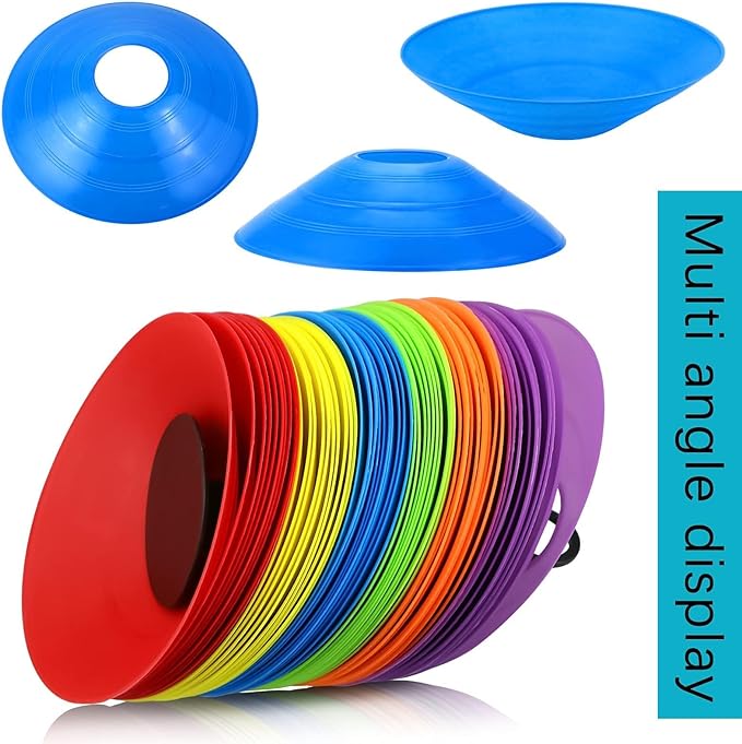 60 Pcs Disc Cones - Agility Soccer Cones with Carry Bag & Holder for Sports Training, Soccer, Football, Basketball, Practice Equipment, Field Markers Indoor and Outdoor Games (6 Colors)