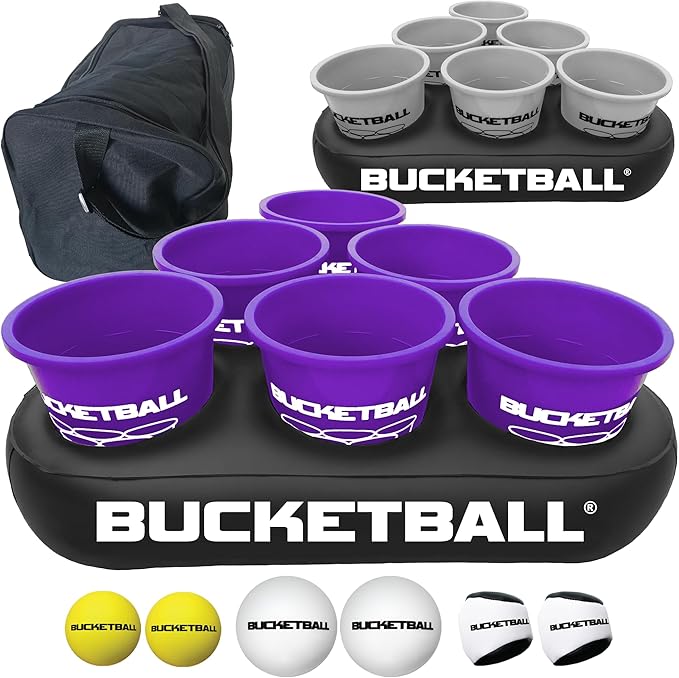 BucketBall | Team Color Edition | Party Pack (Purple/Silver): Original Yard Pong Game: Best Camping, Beach, Lawn, Outdoor, Family, Adult, Tailgate, Jumbo, Giant Game