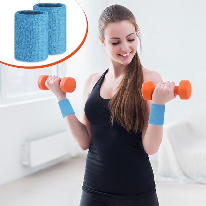 Wettarn 6 Pcs 4 Inch Wrist Sweatbands Tennis & Gymnastics Wristbands for Grips & Sport Cotton Elastic Thick Wrist Bands for Tennis & Football