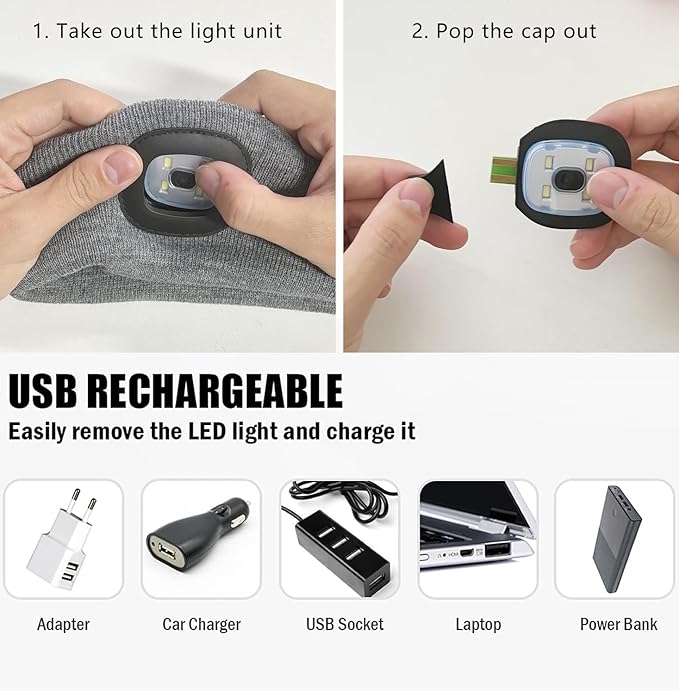 ATNKE 4 LED Lighted Sport Sweatband,USB Rechargeable Running Head Band Lamp High Stretch Wicking Gifts for Men and Women