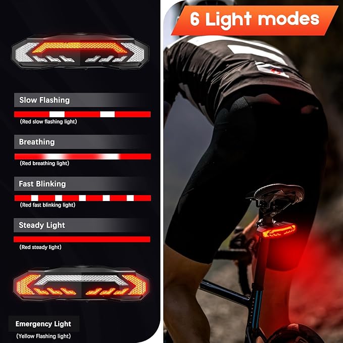 Smart Bike Tail Light with Turn Signals and Brake Light, Anti-Theft Bike Alarm with Remote, Bike Horn with USB-C Rechargeable, Auto ON/Off, IP65 Waterproof Bike Turn Signals Rear Light