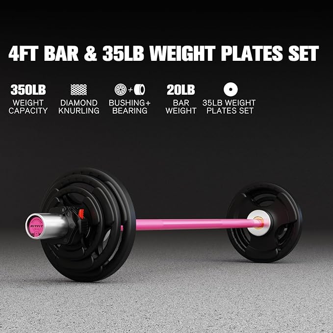RitFit Barbell Weight Set - 4/6FT Olympic Barbell with Weight Plates (55-275LB Total) - Weightlifting Equipment for Squats, Curls, Deadlifts, Presses, Hip Thrusts
