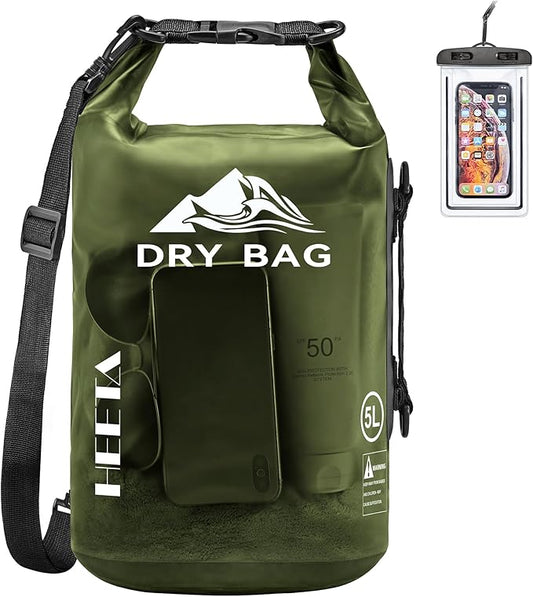 HEETA Dry Bag Waterproof for Women Men, 5L/10L/20L/30L/40L Roll Top Lightweight Dry Storage Bag Backpack with Phone Case for Travel Swimming Boating Kayaking Paddle Board Camping Beach Accessories