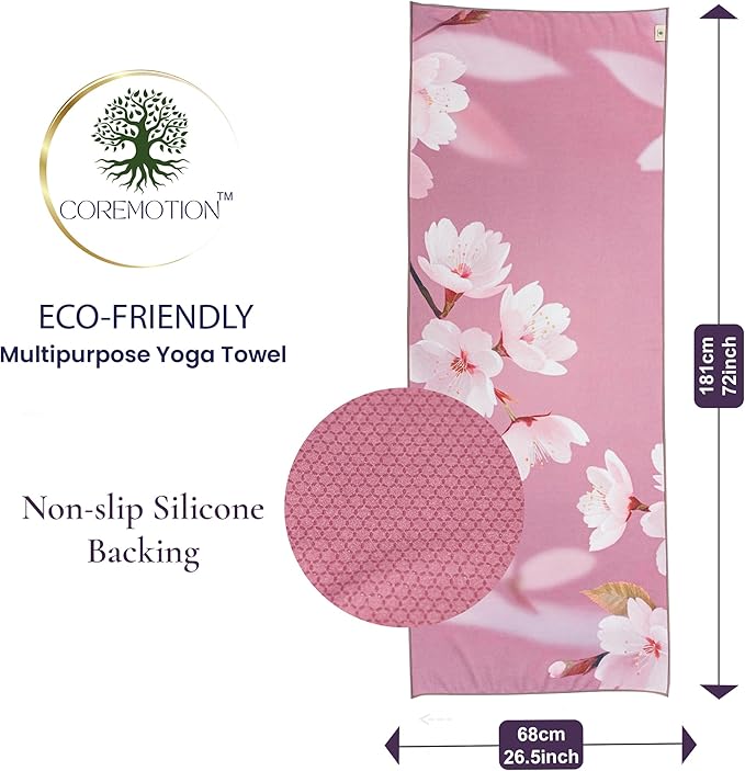 Non Slip Hot Yoga Mat Towel for Yoga | Silicone Grip with Quick Drying Super Absorbent Technology | Multi-Purpose Performance Yoga Towel Mat Measures 26.5" X 72" | Ideal for All Workouts