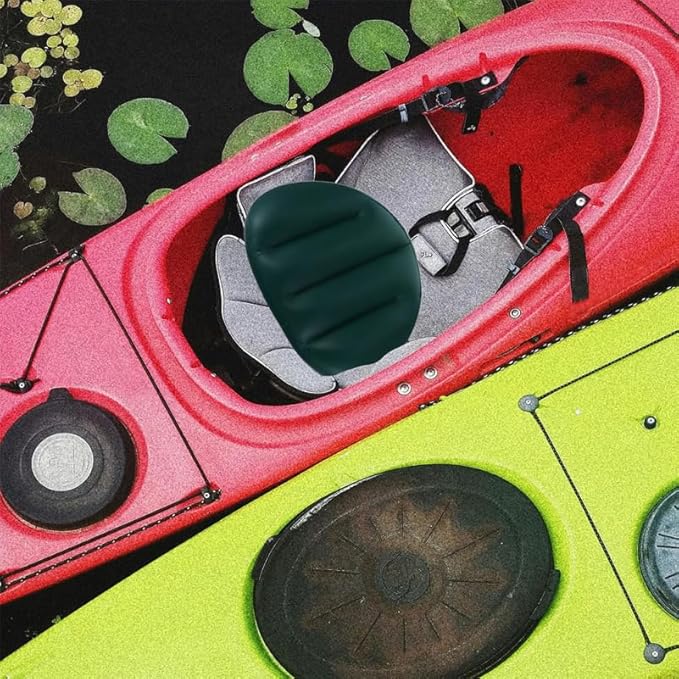 Housoutil Inflatable Boat Seat Cushion, 2PCS PVC Kayak Boat Seat Cushion for Canoeing, Camping, Foldable Design, Dark Green, 16.92 X 12.59 X 3.93 Inch