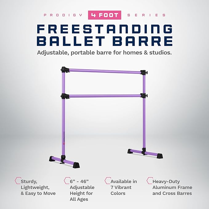 VITA Barre Portable Freestanding Double Ballet Barre, Prodigy, Aluminum | Adjustable Height, USA Made, Home or Gym Exercise Equipment for Kids & Adults | Dance, Fitness, Pilates