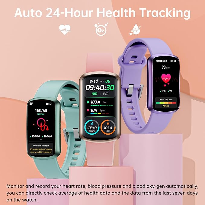Health Fitness Tracker with 24/7 Heart Rate, Smart Watch with Blood Pressure and Blood Oxygen Monitor, Bulit-in 120+ Sport Mode, Sleep Tracking Waterproof Activity Tracker for Women Men (Purple)