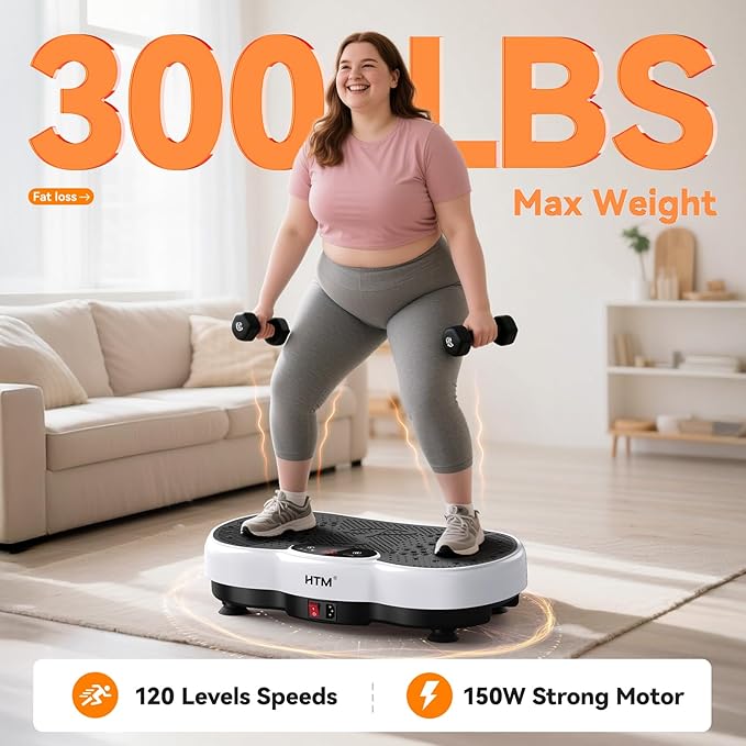 Vibration Plate Exercise Machine - 300 lbs Weight Capacity, 120 Speed Levels, 9 Workout Modes for Home Fitness, Muscle Toning & Weight Loss