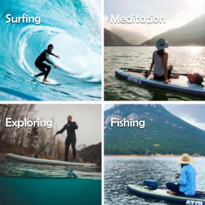 Atoll Inflatable Stand Up Paddle Board ISUP, Bravo Hand Pump and 3 Piece Paddle, Travel Backpack and Accessories New Leash Included Two Sizes - 11ft and 9ft
