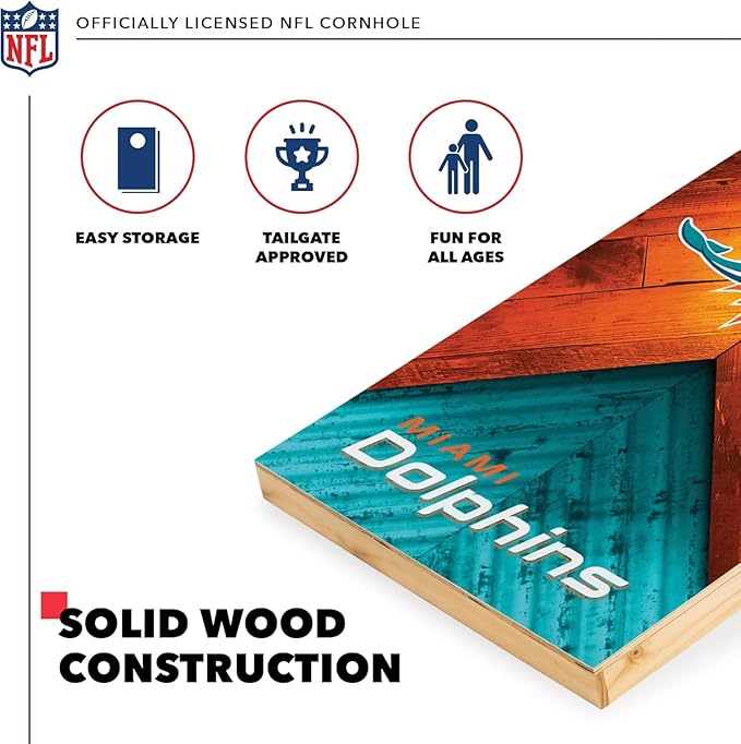 Wild Sports NFL Football 2' x 4' Regulation Size Solid Wood Cornhole Set with Direct Print HD Team Graphics Great Gift for Any Football Fan! Bean Bag Toss Family Outdoor Game