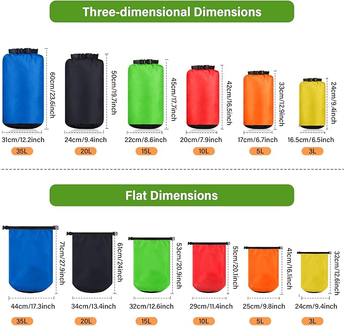 6 Pcs Waterproof Dry Bag Sack Lightweight Outdoor Dry Bags 35 L, 20 L, 15 L, 10 L, 5 L, 3 L Waterproof Boat Bag for Kayaking, Backpacking, Hiking, Camping Rafting(Bright Color)