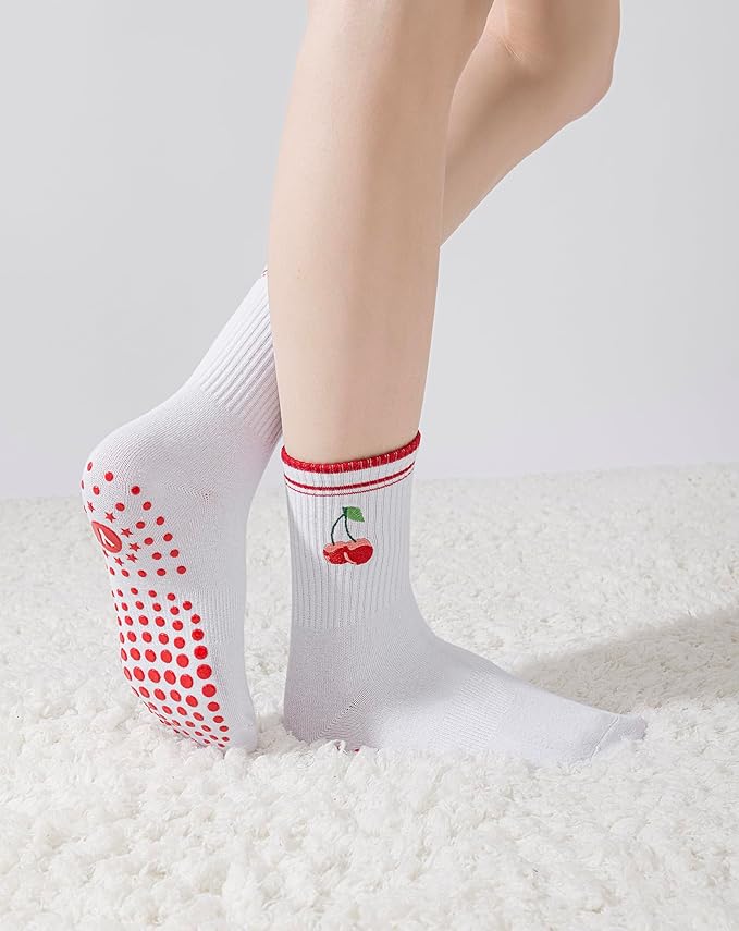 Yawlsow Pilates Grip Socks for Women Yoga Grippy Socks Cute Barre Non Skid Athletic Crew Sticky Sock Workout Hospital