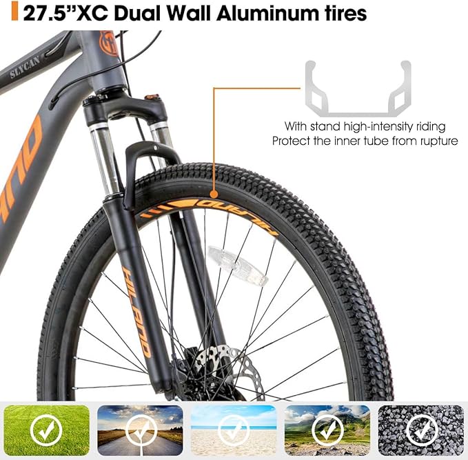 Hiland 27.5 inch Mountain Bike 21 Speeds, Lock-Out Suspension Fork, Aluminum 18 inch Frame Hydraulic Disc-Brake for Men Women Mens MTB Bicycle Adlut Bike