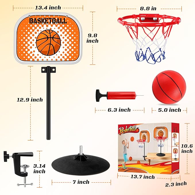 2 in 1 Mini Tabletop Basketball Hoop Indoor Desktop Basketball Hoop Set with Clips and Suction Cup with Two Balls, Portable Mini Hoops for Desk Table Office Bedroom Basketball Toys for Kids and Adult