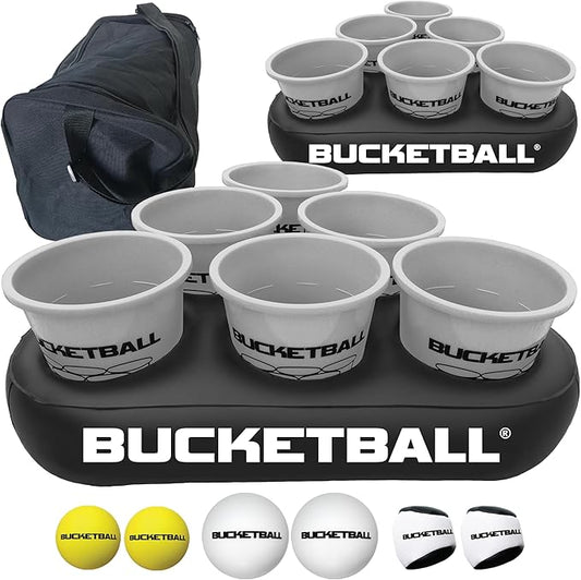 BucketBall | Team Color Edition | Party Pack (Silver/Silver): Original Yard Pong Game: Best Camping, Beach, Lawn, Outdoor, Family, Adult, Tailgate, Jumbo, Giant Game