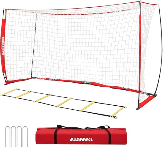 Soccer Goal,Soccer Net,Soccer Goals for Backyard,with Bow Frame,Collapsible Metal Base and Agility Ladder