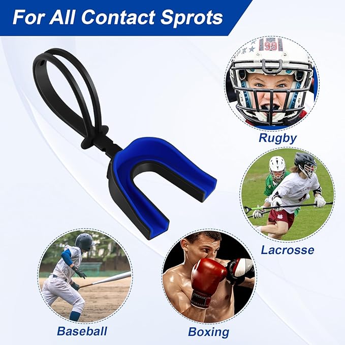 Dunzy 10 Pcs Strapped Mouth Guard Sports Mouthguard with Strap No Boiling Mouthguard Adult Youth Football Mouthpiece Mouth Protector for Boxing Basketball Lacrosse