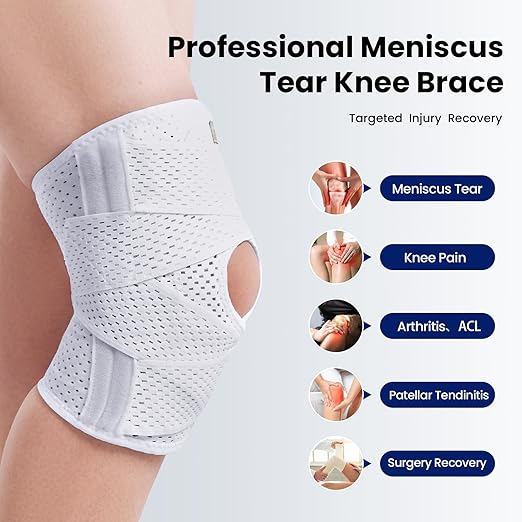 Knee Brace for Meniscus Tear, Knee Pain, Adjustable Breathable Knee Support with Side Stabilizers for Knee Pain Arthritis Recovery Joint Support, Women and Men