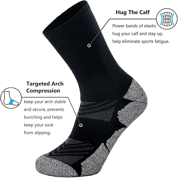 CWVLC Crew Hiking Socks, Cushion, Moisture Wicking, Arch Compression Boot Socks