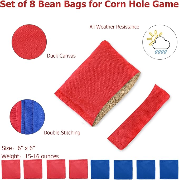 UKASE Solid Wood Regulation Size Cornhole Set Portable Bean Bags Toss Game with Durable Wood Grain Printed Surface and Underneath for Indoor and Outdoor