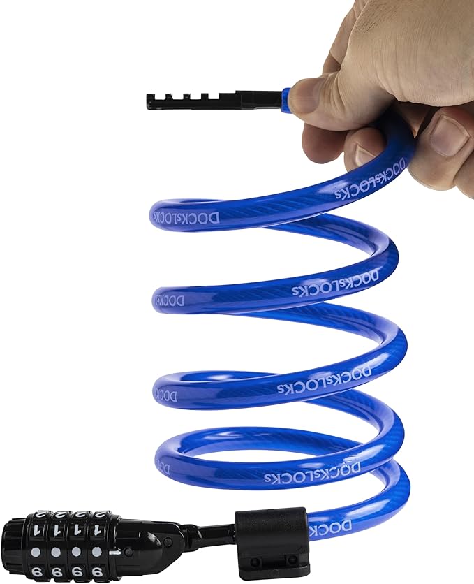 DockLocks Security Cable Lock Set (4' or 6') Coiled, Keyless Resettable Combination, Mounting Bracket, Portable and Compact for Bikes, Scooters 6ft