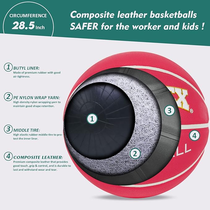 Women's Basketball - Size 6 (28.5) with Pump - Ideal for Girls' Basketball