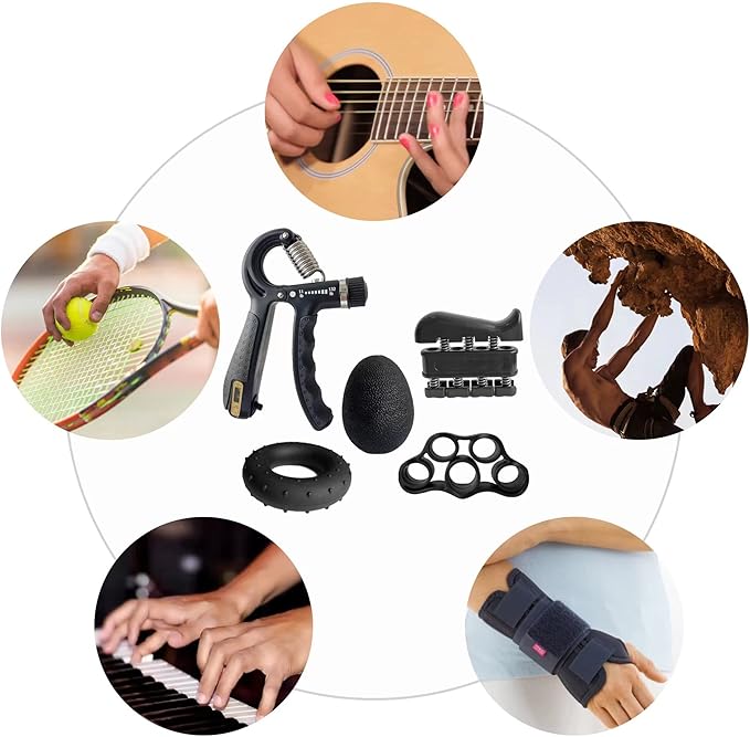 FLYFE Grip Strength Trainer Kit (5 Pack), Forearm Strengthener, Hand Squeezer Adjustable Resistance, Finger Stretcher, Grip Ring, Relief Ball and Finger Exerciser for Men and Women, Injury Recovery