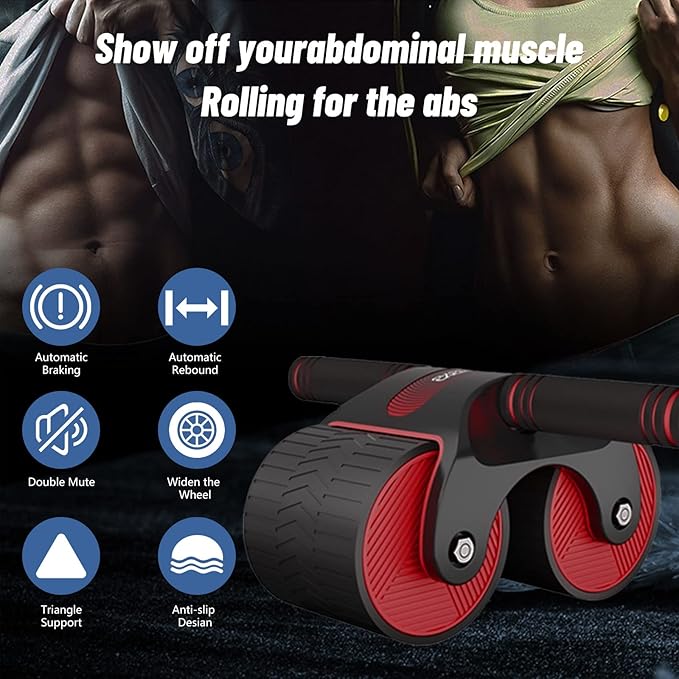 Ab Roller Wheel, Double Automatic Rebound Abdominal Wheel, Ab Roller Wheel Domestic Abdominal Exerciser for Beginners Core Workouts, AB Core Workout Equipment with Knee Mat for Home Gyms