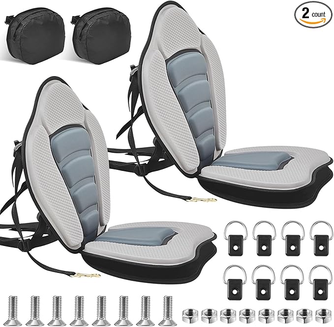 Lewtemi 2 Set Thicken Kayak Seat with Back Support Canoe Paddle Board Seat with Detachable Storage Bag Adjustable Sit on Top Paddleboard Cushion for Kayaking Canoeing Rafting