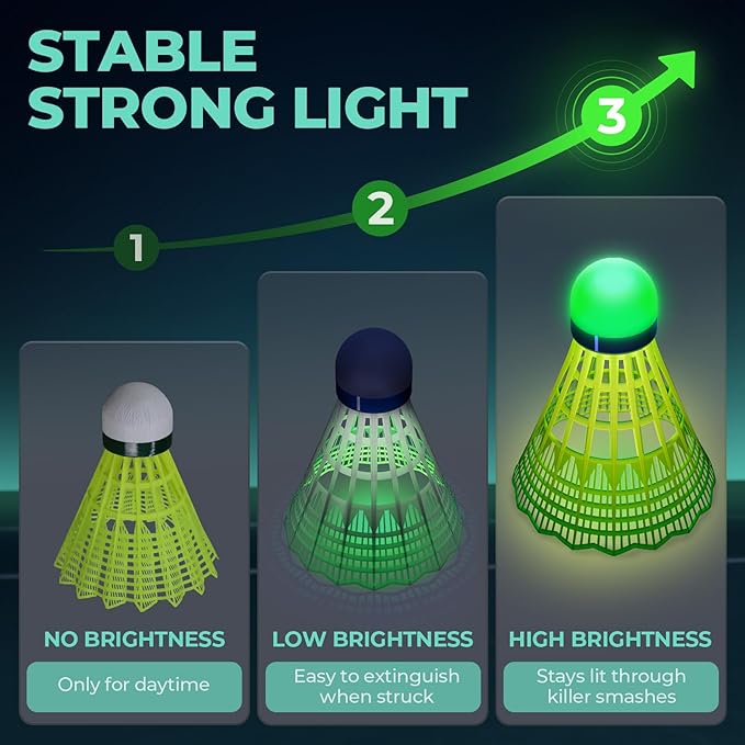 HIRALIY LED Badminton Birdies 6/12 PCS, 360 Nylon Glow in The Dark Badminton Shuttlecocks for Baseball Backyards Practice, 2 Color Plastic Light Up Birdie Set for Indoor Outdoor Sports Activities