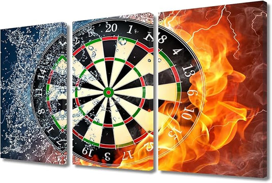 3 Panels Office Wall Art Dartboard with Darts Closeup Large Vintage Canvas Wall Art Contemporary Modern Artwork Pictures Wall Art for Living Room Bedroom Decorations Framed Ready to Hang - 24" Wx36 H