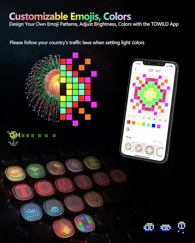 TOWILD TL08 Bike Tail Light, Customized Patterns Full-Color Bike Rear Light, Brake Sensing, USB-C Rechargeable, IPX6 Waterproof