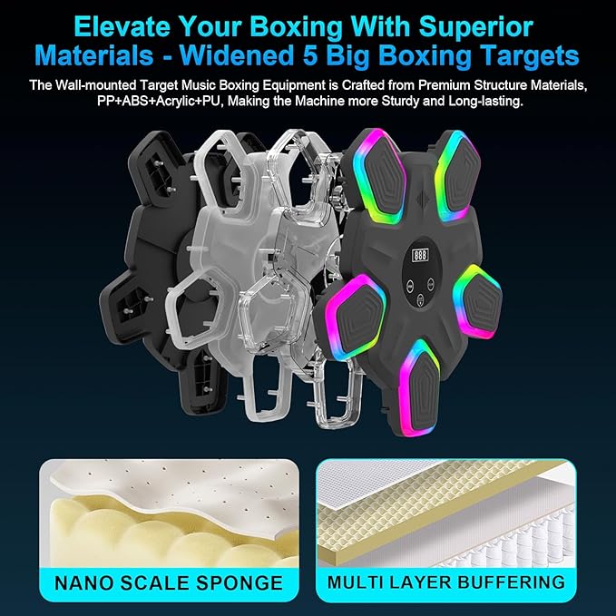 Music Boxing Machine, Intelligent Musical Punching Workout Trainer with 7 LED Color, Boxing Gloves, Smart Bluetooth, Agile Digital System and Wall-Mounted 2025 Newest Version